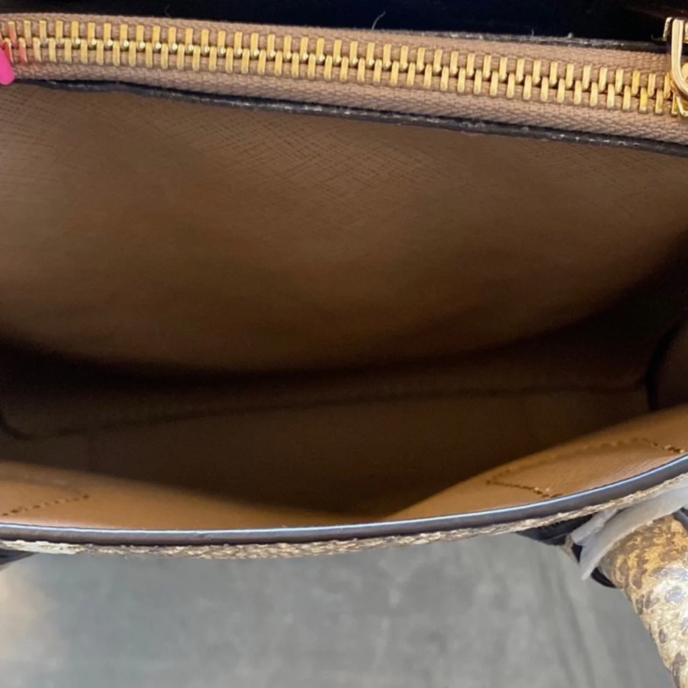 Michael Kors Beige/Gold Python Embossed Leather Small Mercer Tote EUC